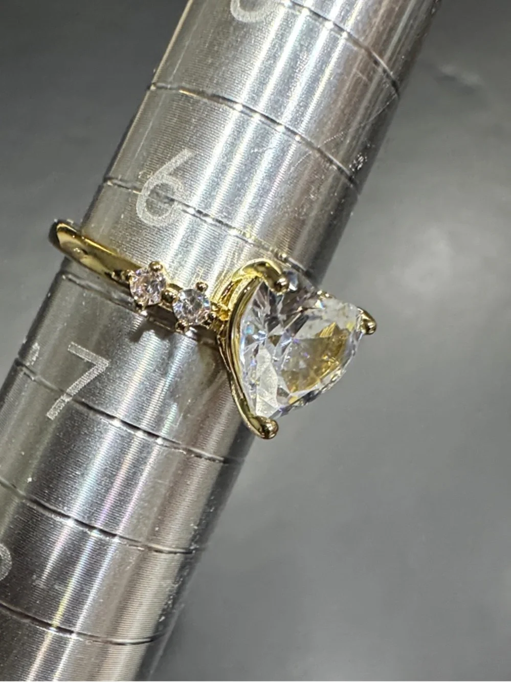 Gold Heart CZ Ring with Clear Heart Stone
